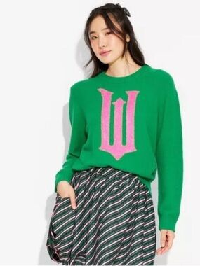 Wicked x Target Paul Tazewell Green & Pink "W" Sweater Large Elphaba Glinda